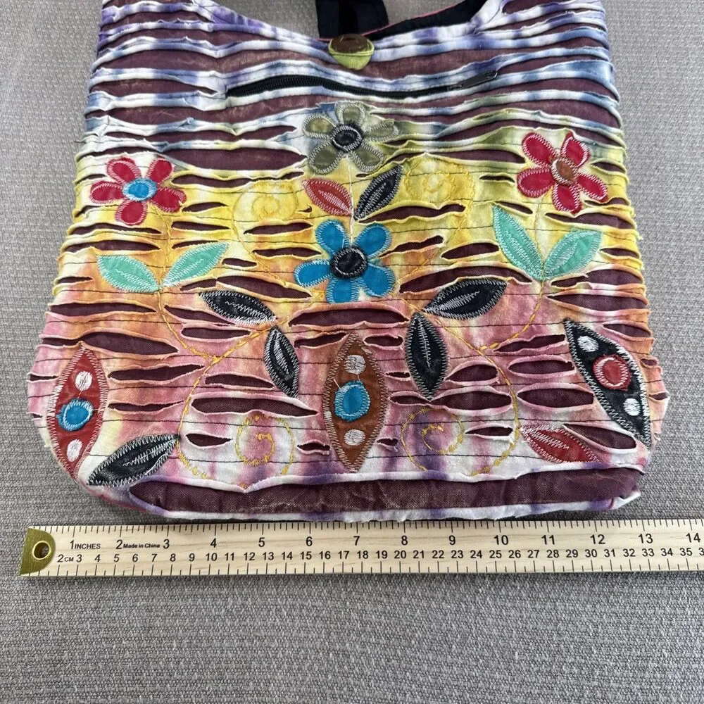 Boho Hippie Deadhead Crossbody Shoulder Bag Purse Patchwork Tie-Dye Flower Peace